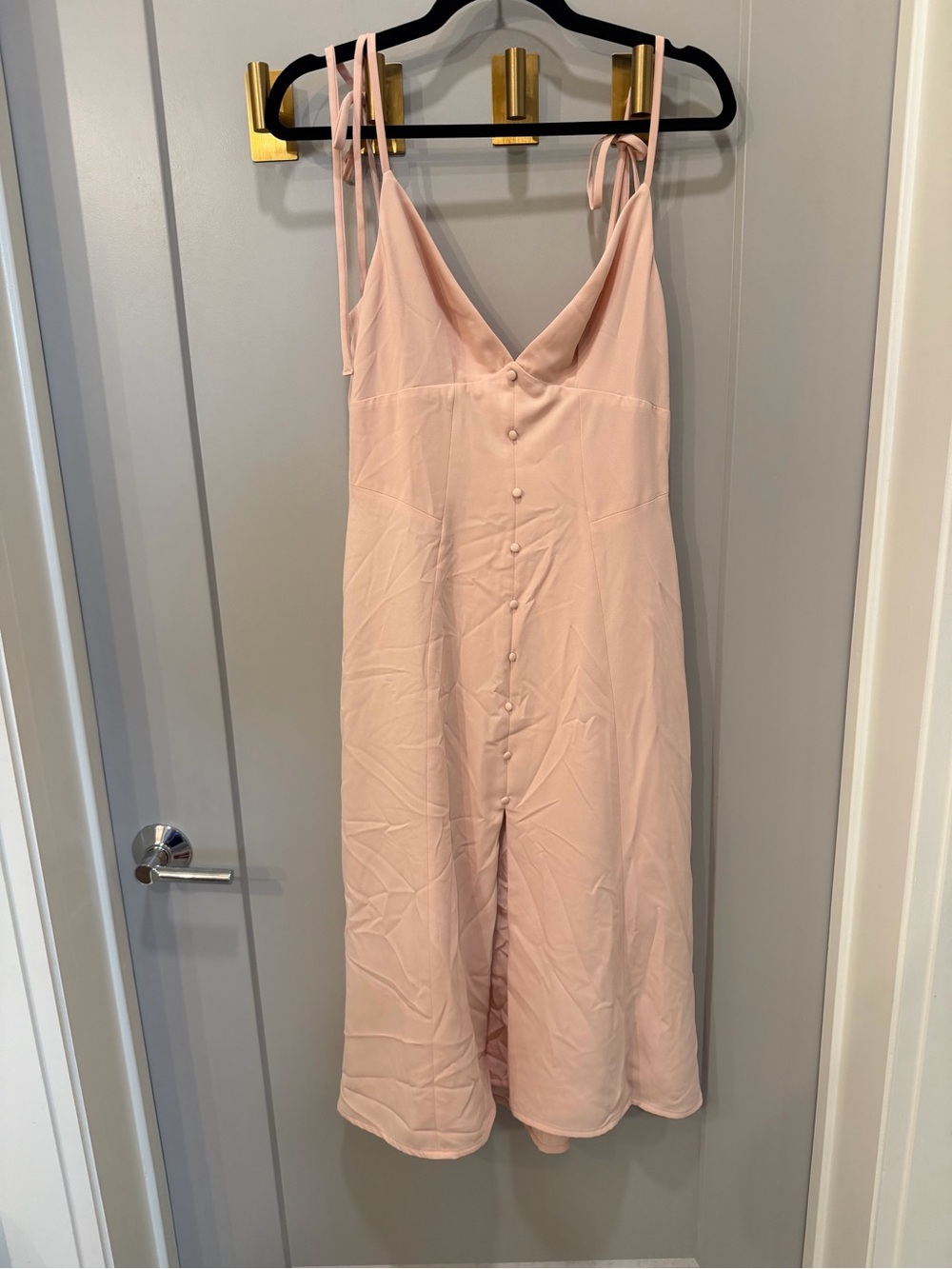 House of CB Blush Pink Midi Slip Dress with Front Buttons